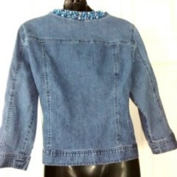 Bead-Embellished Denim Jacket Size 8 Ruby Rd. - Picture 2 of 7